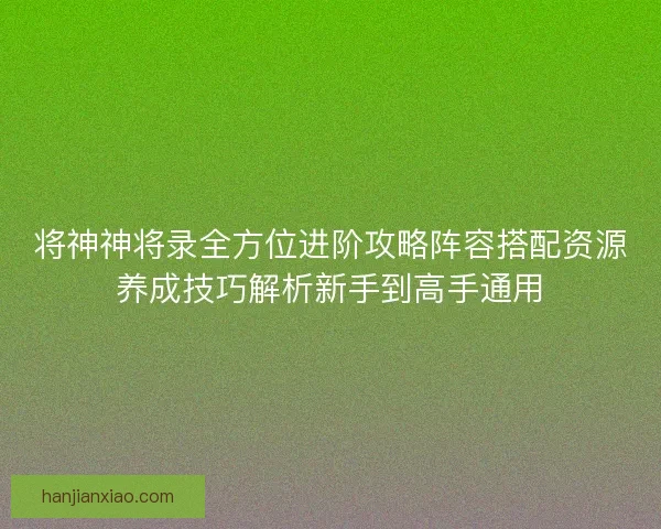 将神神将录全方位进阶攻略阵容搭配资源养成技巧解析新手到高手通用