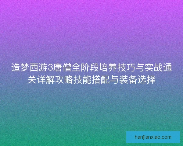 造梦西游3唐僧全阶段培养技巧与实战通关详解攻略技能搭配与装备选择